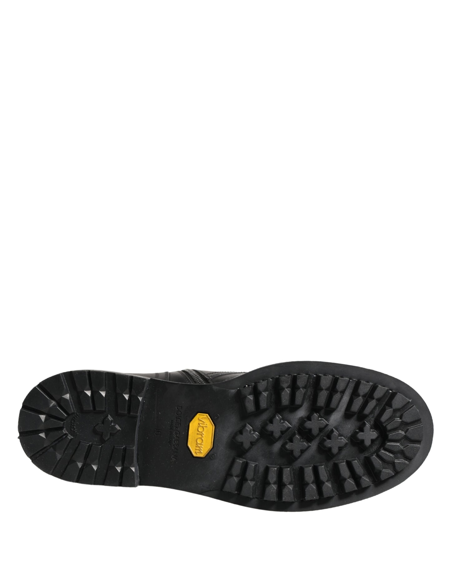 Dolce & Gabbana Black Leather Belted Buckle Combat Boots Shoes