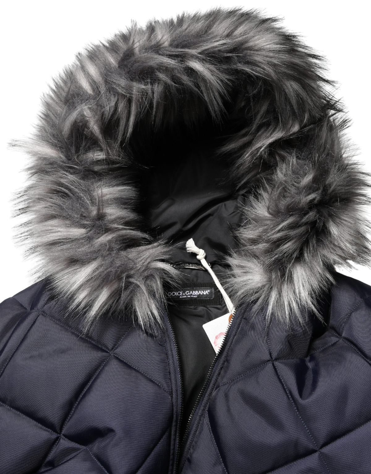 Dolce & Gabbana Men's Lightweight Quilted Modacrylic Polyester Nylon & Fur Hooded Parka - Black Monogram