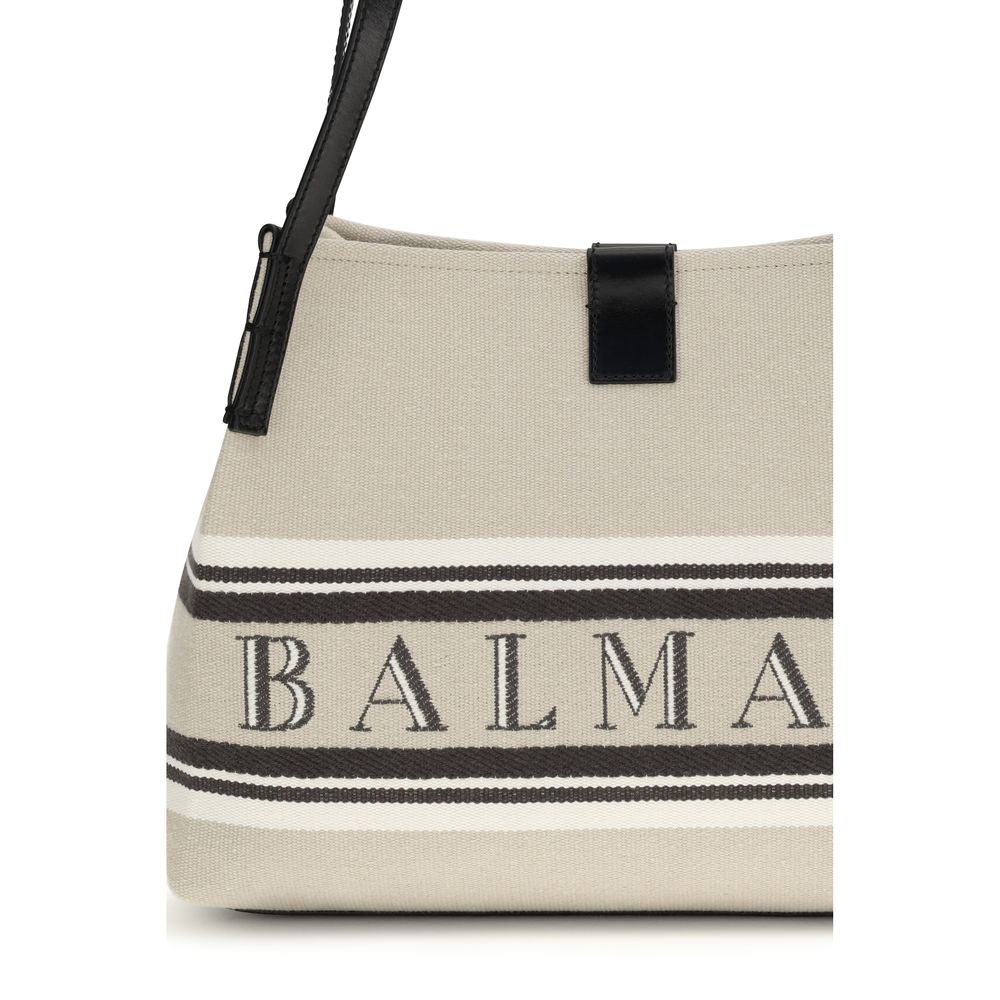 Balmain Cotton Polyester Canvas Shoulder Bag - Beige Jacquard Signature