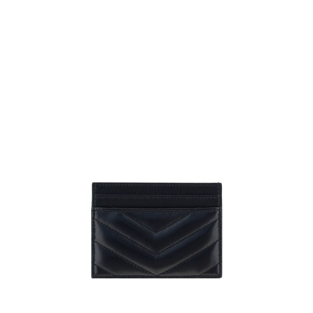 Cardholder Wallet by Saint Laurent for women in lamb leather black & monogram showcases a discerning silhouette, artfully capturing the essence of Lamb Leather Cardholder Wallet with its functional card-organization compact-design.