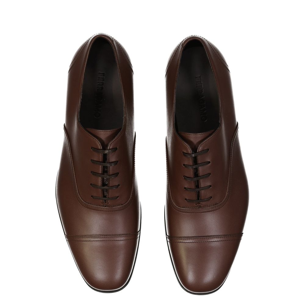 Salvatore Ferragamo Brown Leather Oxfords And Derbies