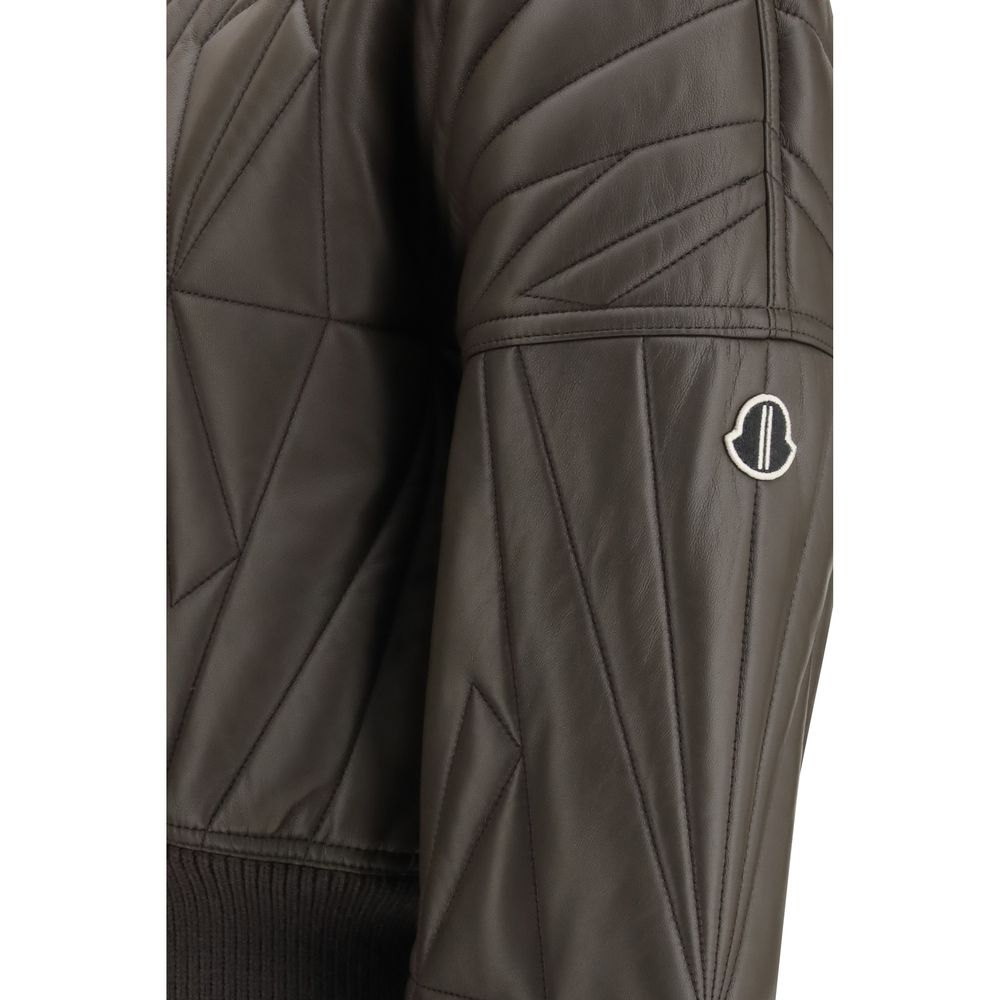 Moncler x Rick Owens Women's Quilted Crew Neck Leather & Wool Bomber Jacket - Brown