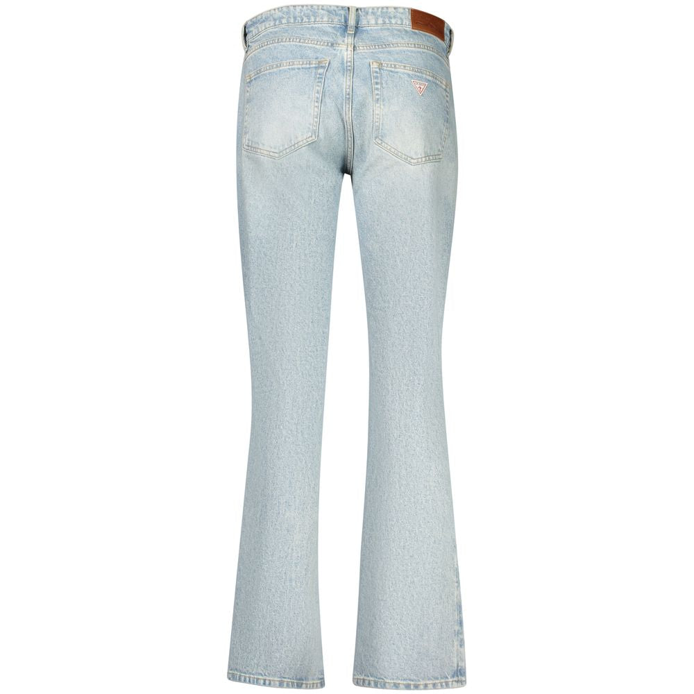 Jeans by Guess Jeans for women in stretch denim cotton azzurro features an sartorial straight-leg and long with a mid rise cut for a sartorial finish.