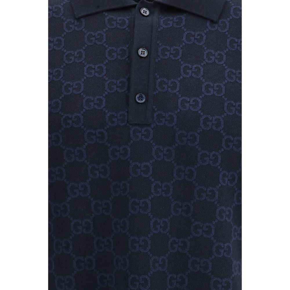 Gucci Blue Silk Polo Shirt
