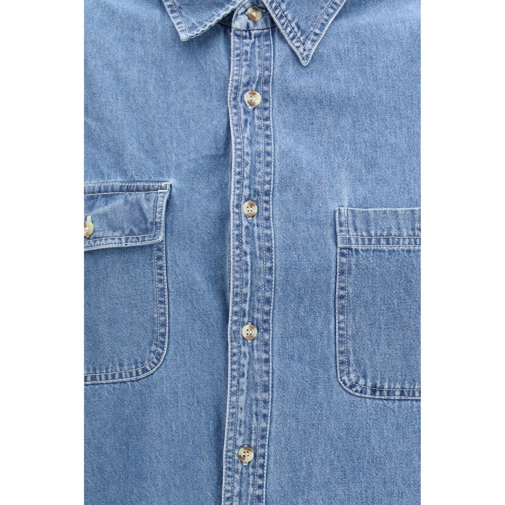 E.L.V. DENIM Women's Oversized Long-Sleeve Denim Cotton Shirt - Blue