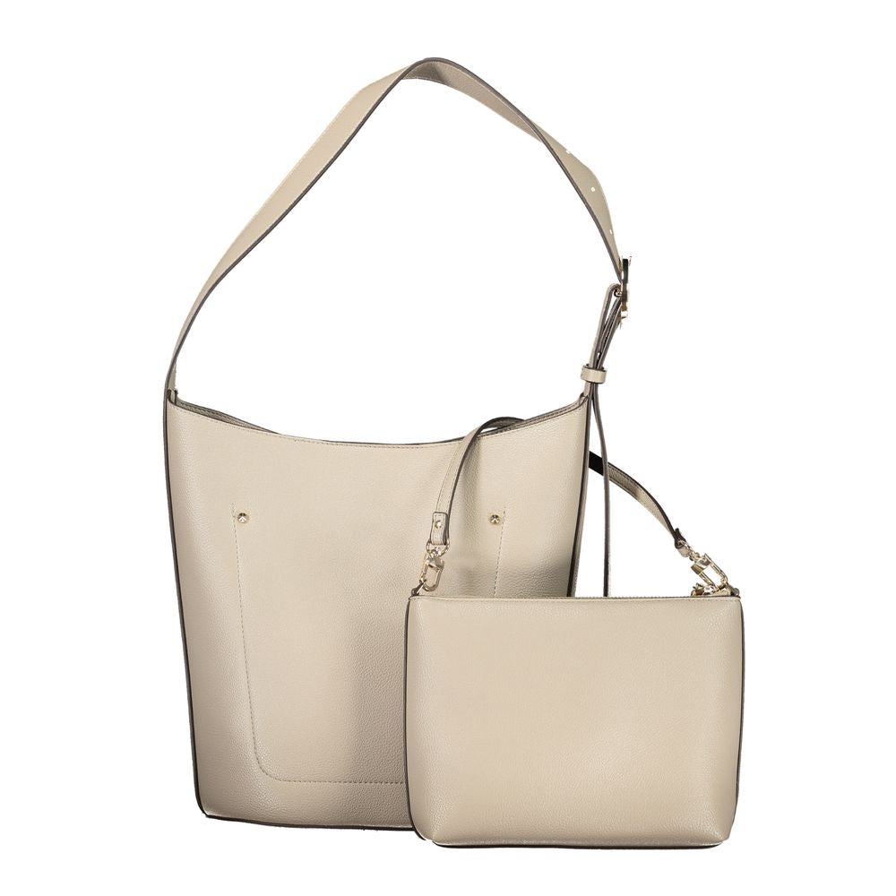 Pouch Handbag by Guess Jeans for women in polyurethane gray features a ornamental silhouette, showcasing a secure snap & zipper, ample removable-pouch & internal-pockets, and ornamental shoulder-strap & adjustable-strap for a sophisticated look.