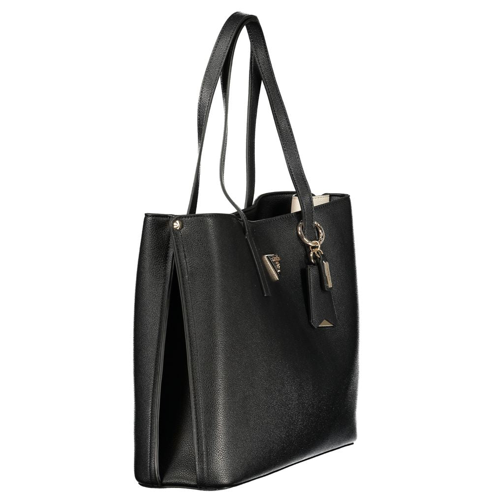 This Handbag by Guess Jeans for women in polyurethane and black presents a sculptural silhouette featuring a secure snap & zipper, ample built-in-compartments & internal-pockets, and versatile handle for a sculptural finish.