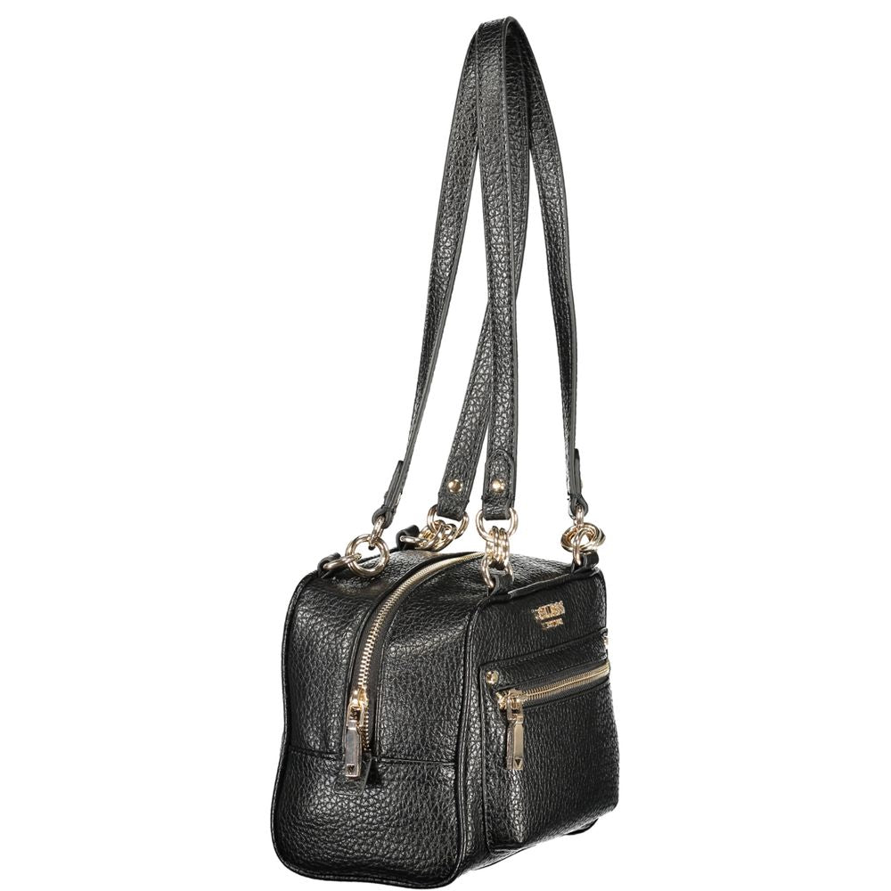 Handbag by Guess Jeans for women in polyurethane black features a signature silhouette, showcasing a secure zipper and signature external-pockets, internal-pockets & cardholder with versatile handle for a sophisticated look.