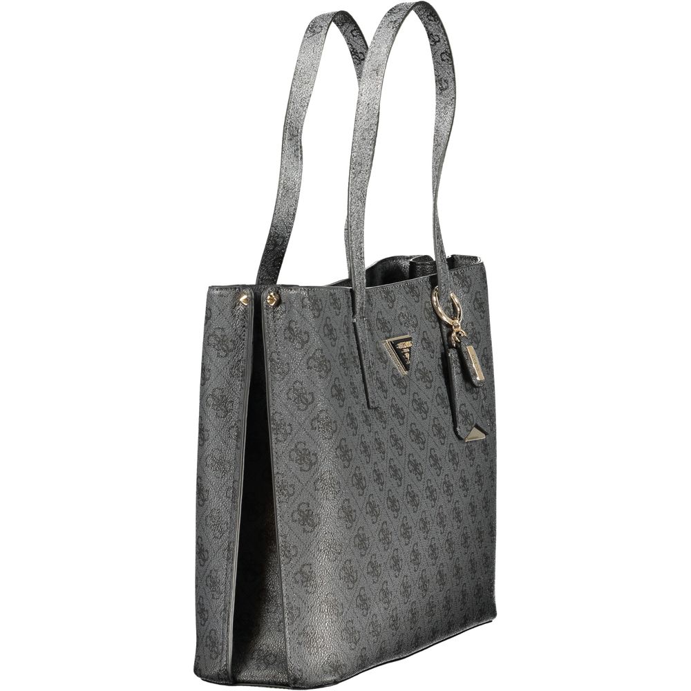 Handbag by Guess Jeans for women in polyurethane black & print features an refined silhouette, showcasing a secure snap & zipper, ample built-in-compartments & internal-pockets, and versatile detachable-strap & handle for a sophisticated refined aesthetic.