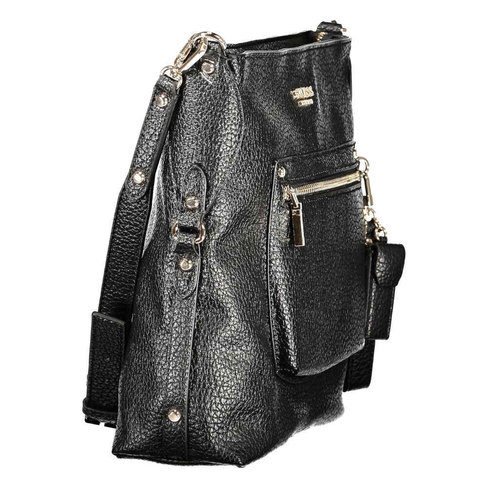 Evening Handbag by Guess Jeans for women in polyurethane black presents a ornamental silhouette, showcasing a secure zipper, ample external-pockets & internal-pockets, and versatile shoulder-strap & adjustable-strap for a ornamental finish.