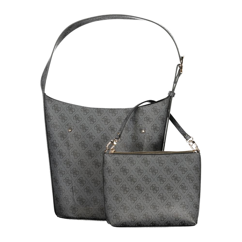 Shoulder Pouch Handbag by Guess Jeans for women in polyurethane black features a signature silhouette, showcasing a secure snap & zipper and signature internal-pockets with versatile shoulder-strap, adjustable-strap & handle for a sophisticated look.