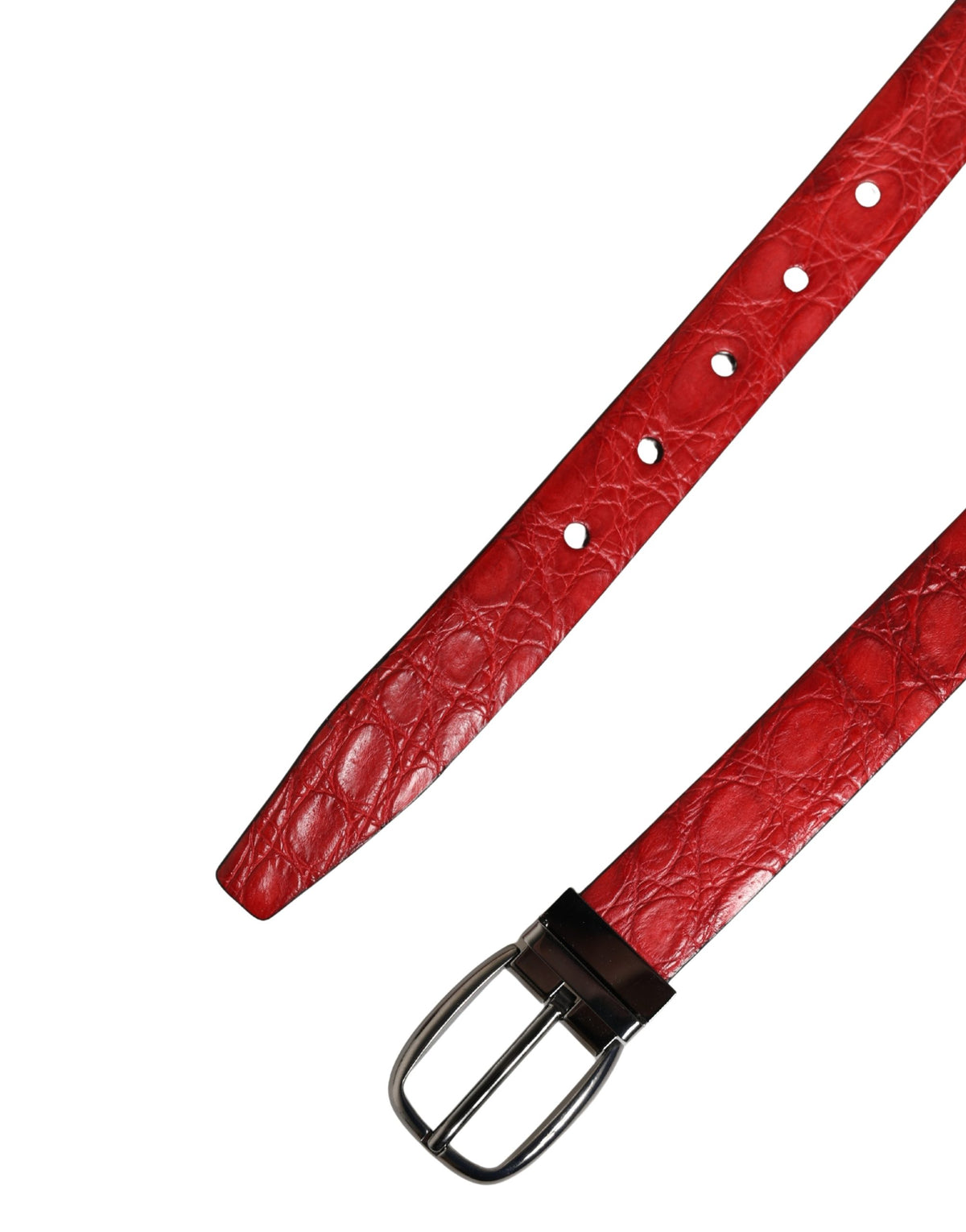 Dolce & Gabbana Caiman Calf & Exotic Leather Belt - Red Silver
