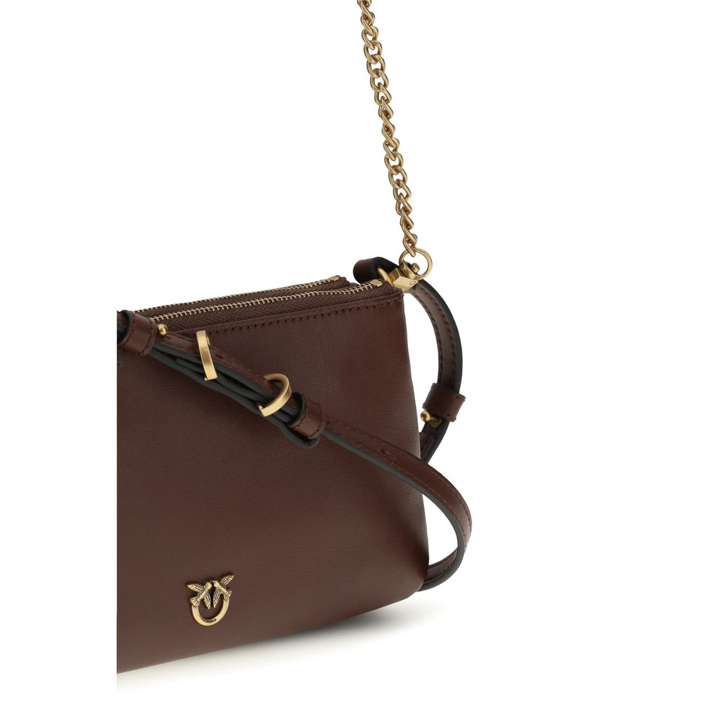 PINKO Love Birds Bos Taurus Calf Leather & Cotton Mini Shoulder Bag - Brown