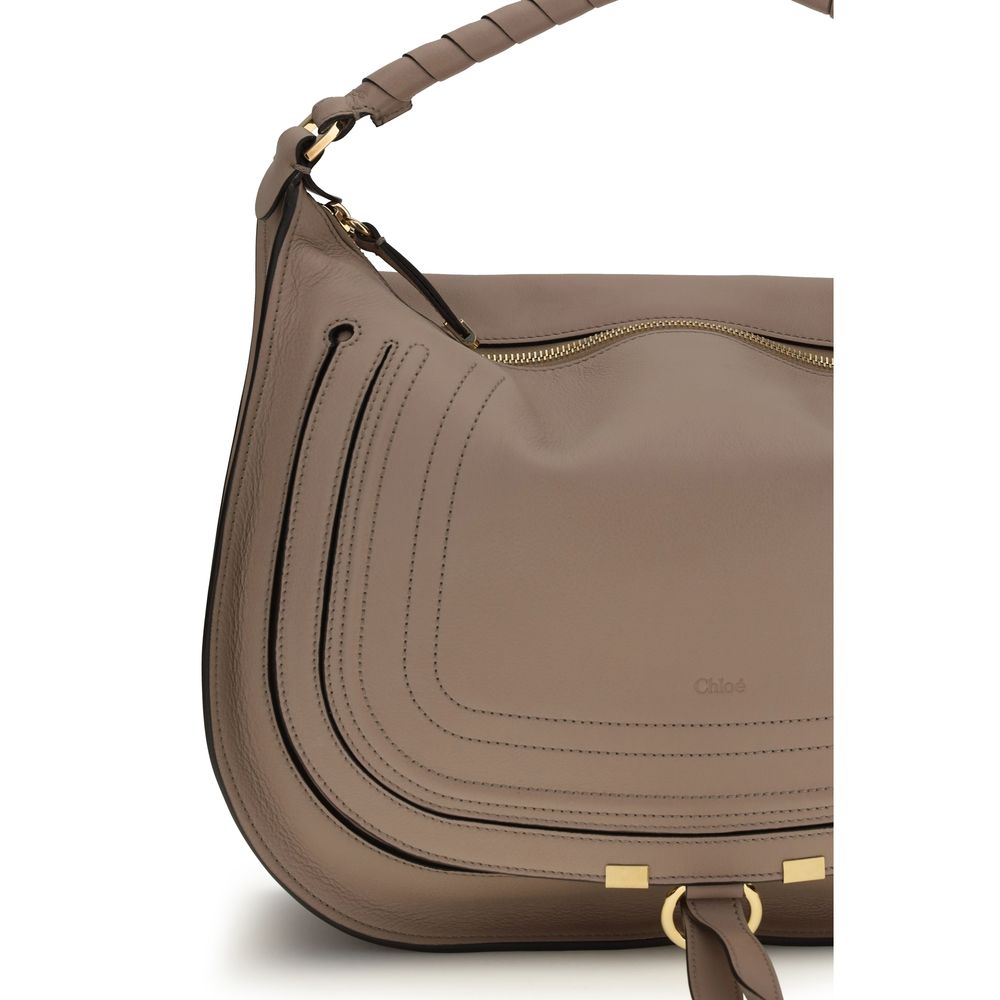Chloé Marcie Bos Taurus Calfskin Leather Large Shoulder Flap Bag - Beige