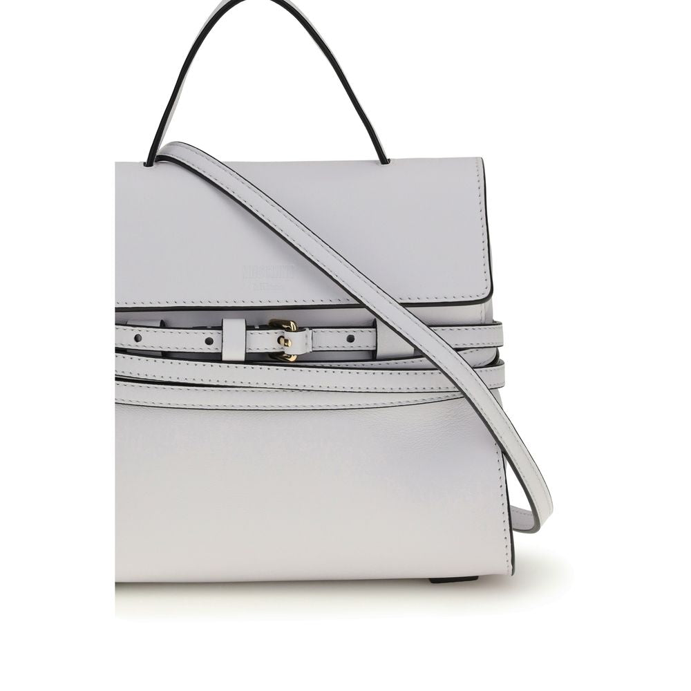 Moschino Tie Me Bos Taurus Calf Nubuck Leather Flap Handbag - White