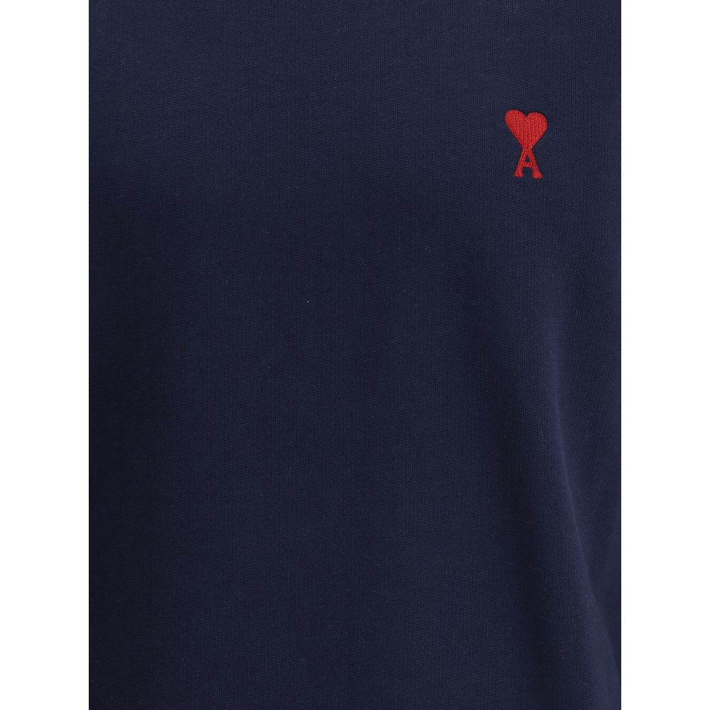 Ami Paris Men's Regular Fit Crew Neck Cotton Sweatshirt - Blue