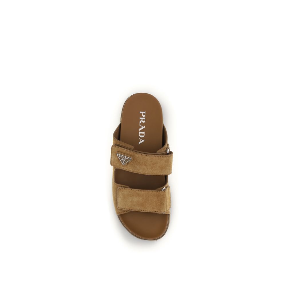 Prada Men's Bos Taurus Suede Calf Leather Sandals - Brown