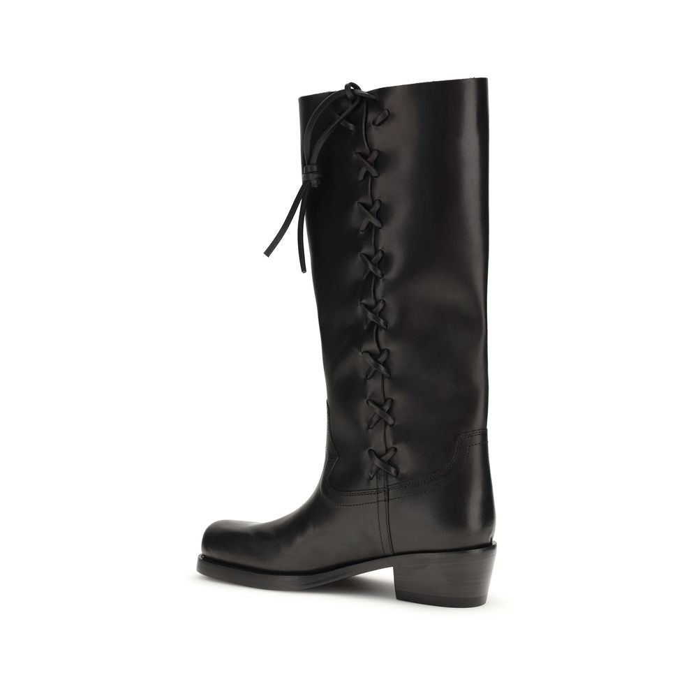 Paris Texas Roxanne Women's Bos Taurus Calfskin Leather Lace-Up Boots - Black