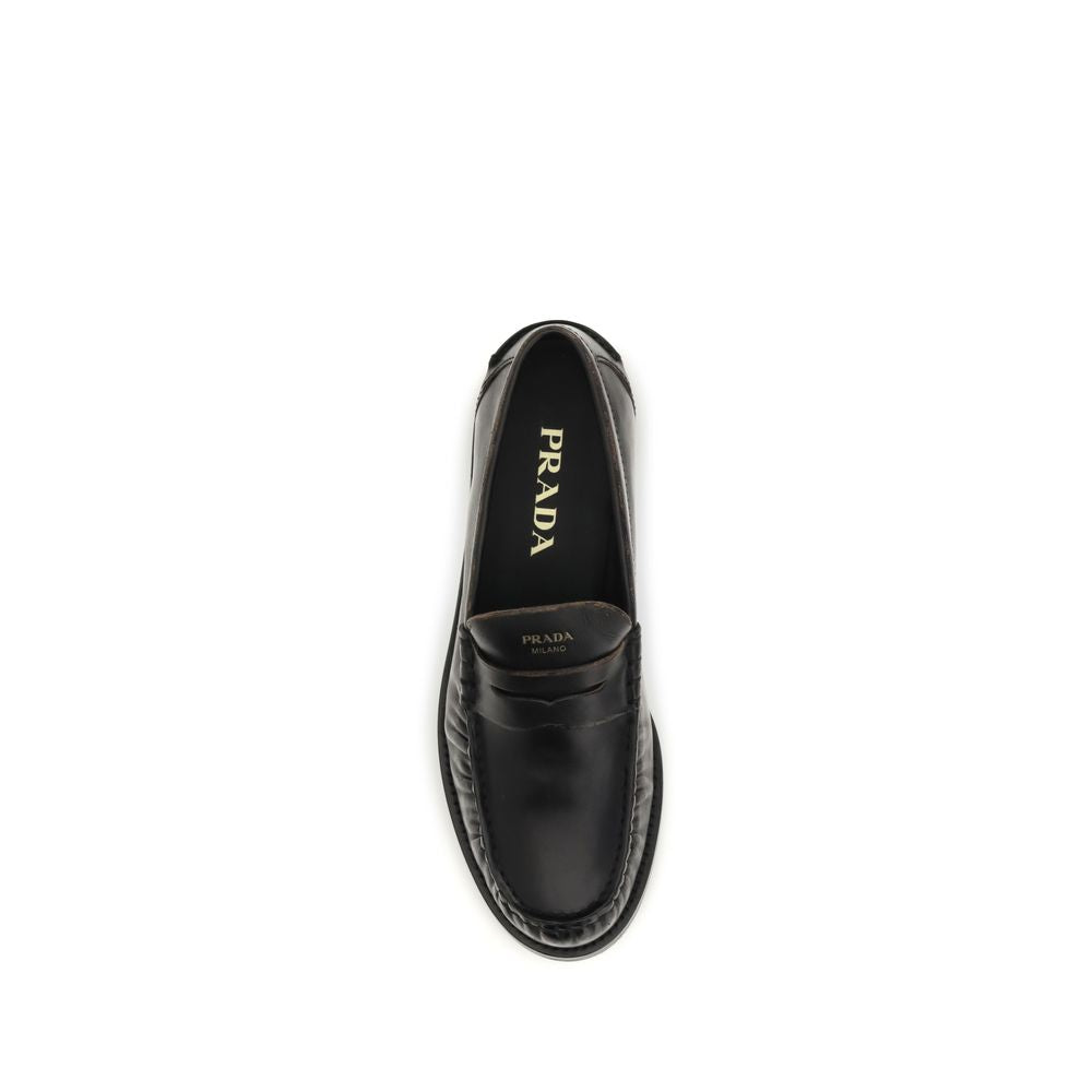 Prada Women's Bos Taurus Calf Leather Flat Loafer Slip-On Shoes - Black