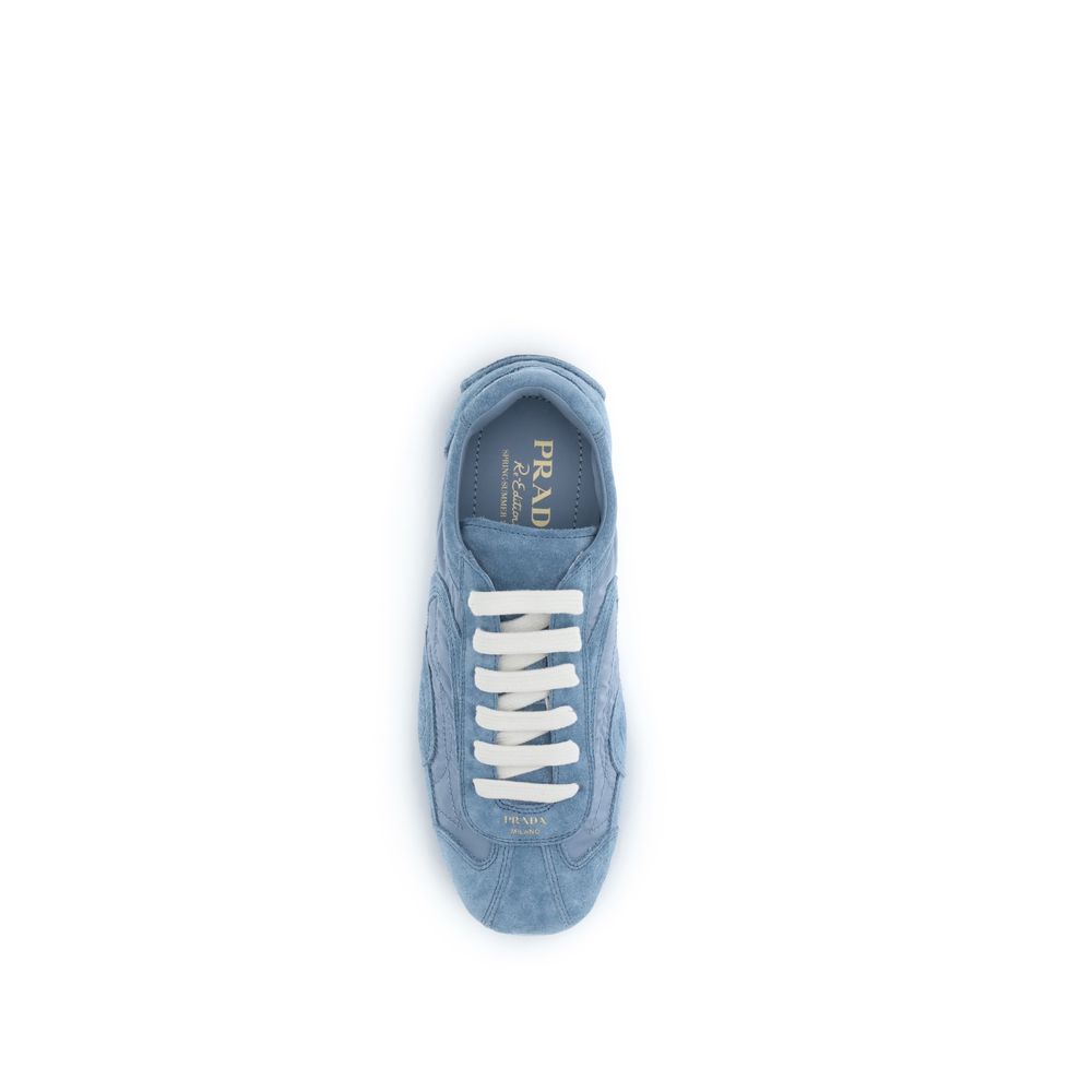 Prada Women's Athletic Nylon Suede Leather Sneakers - Blue