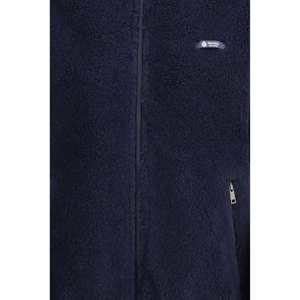 Prada Women's Fleeced Polyamide Wool Overcoat - Blue Signature