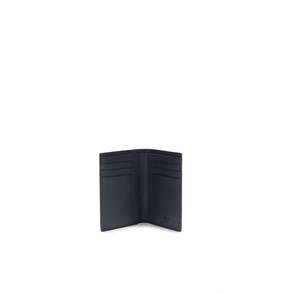 Valentino Garavani V Logo Bos Taurus Calf Nubuck Leather Cardholder Wallet - Blue Palladium Signature