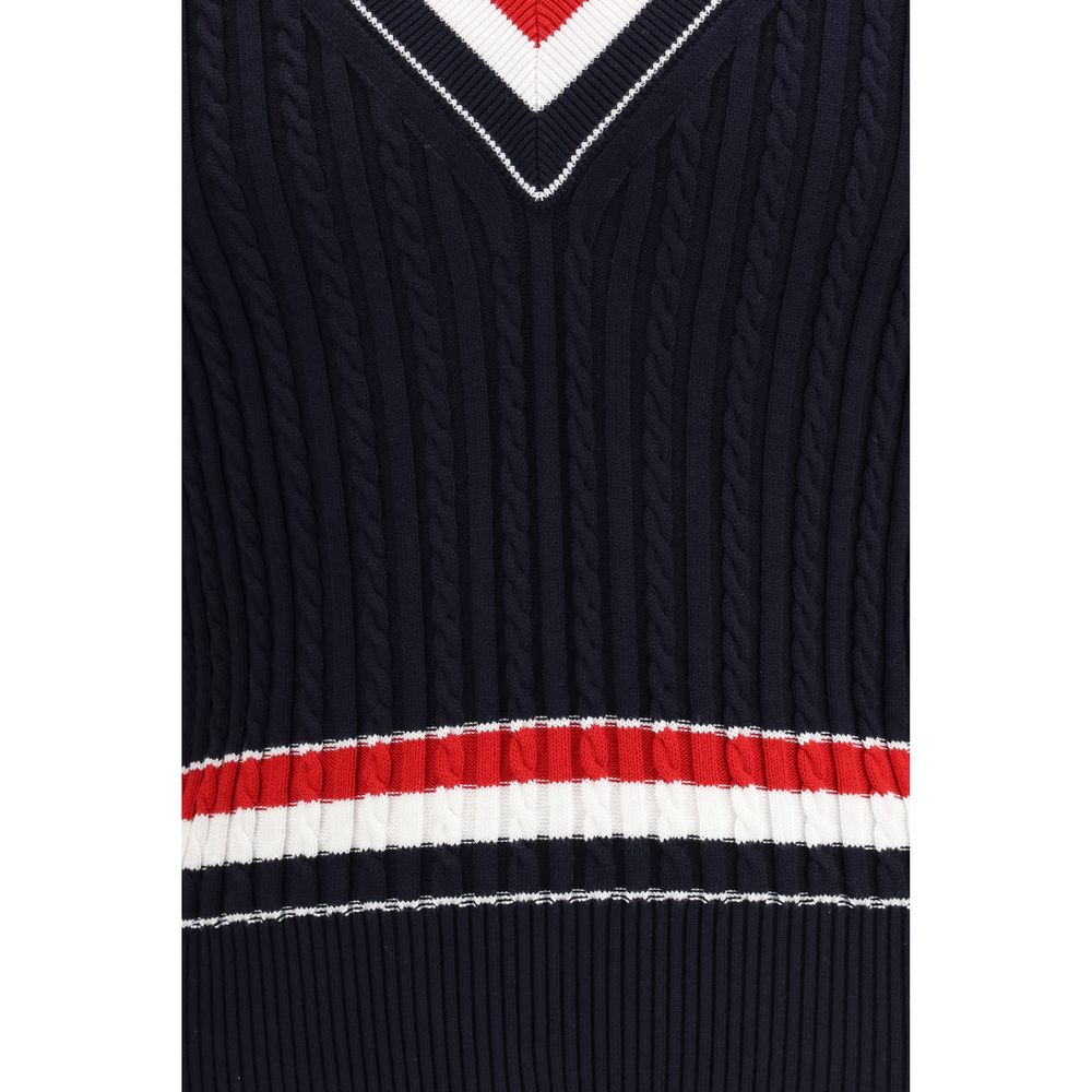 Thom Browne Men's Regular Fit V Neck Cotton Sweatshirt - Blue