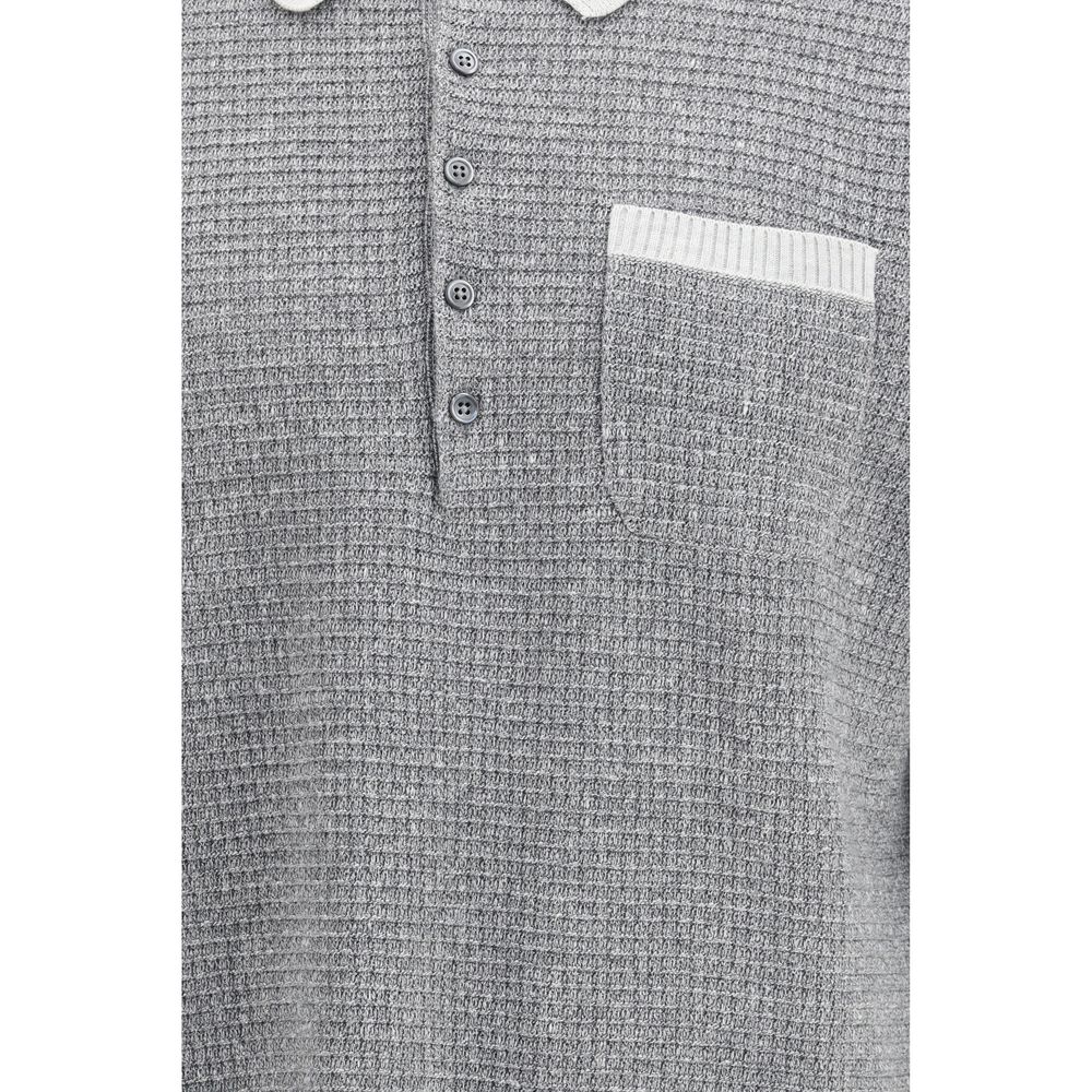 Thom Browne Men's Relaxed Fit Regular Long-Sleeve Cotton Linen Silk & Wool Dress Shirt - Gray Signature Striped