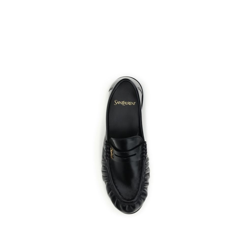 Saint Laurent Cassandre Women's Leather & Metal Flat Loafer Slip-On Shoes - Black Gold Signature