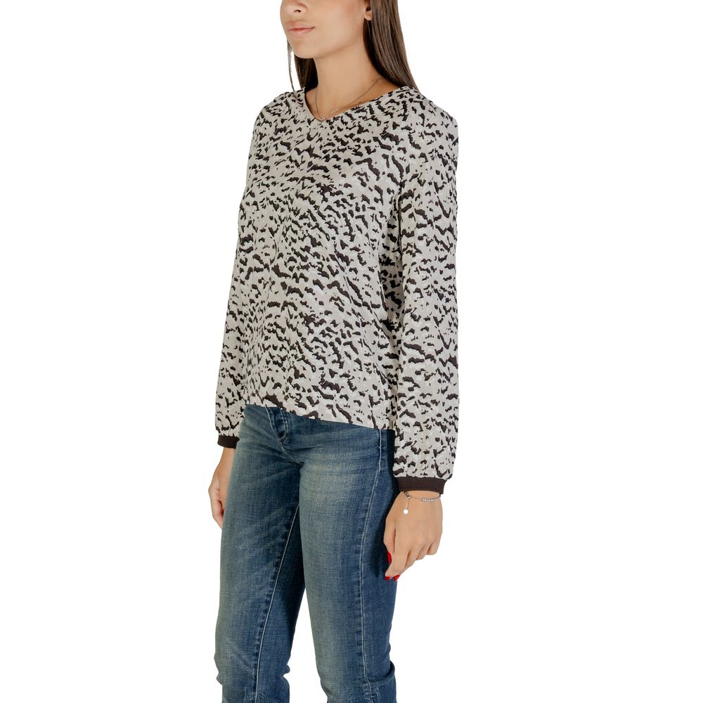 Street One Women's Lightweight Long-Sleeve Round-Neck Viscose Shirt - Light Grey Black