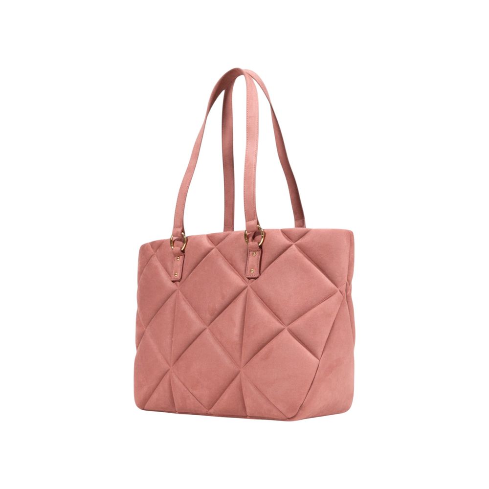 Love Moschino Quilted Polyester Suede Leather Velour Handbag - Gold Pink