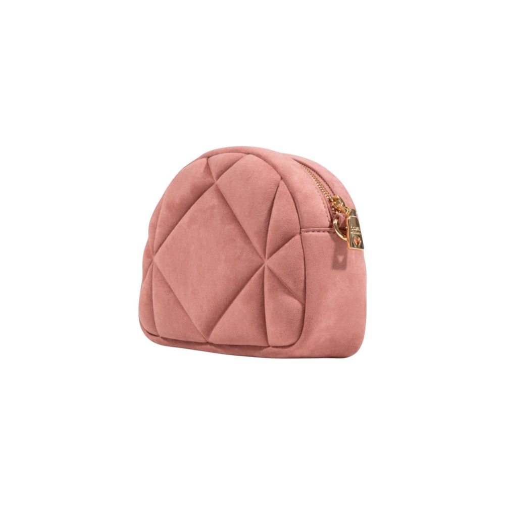 Love Moschino Quilted Polyester Suede Leather Velour Crossbody-Shoulder Handbag - Gold Pink