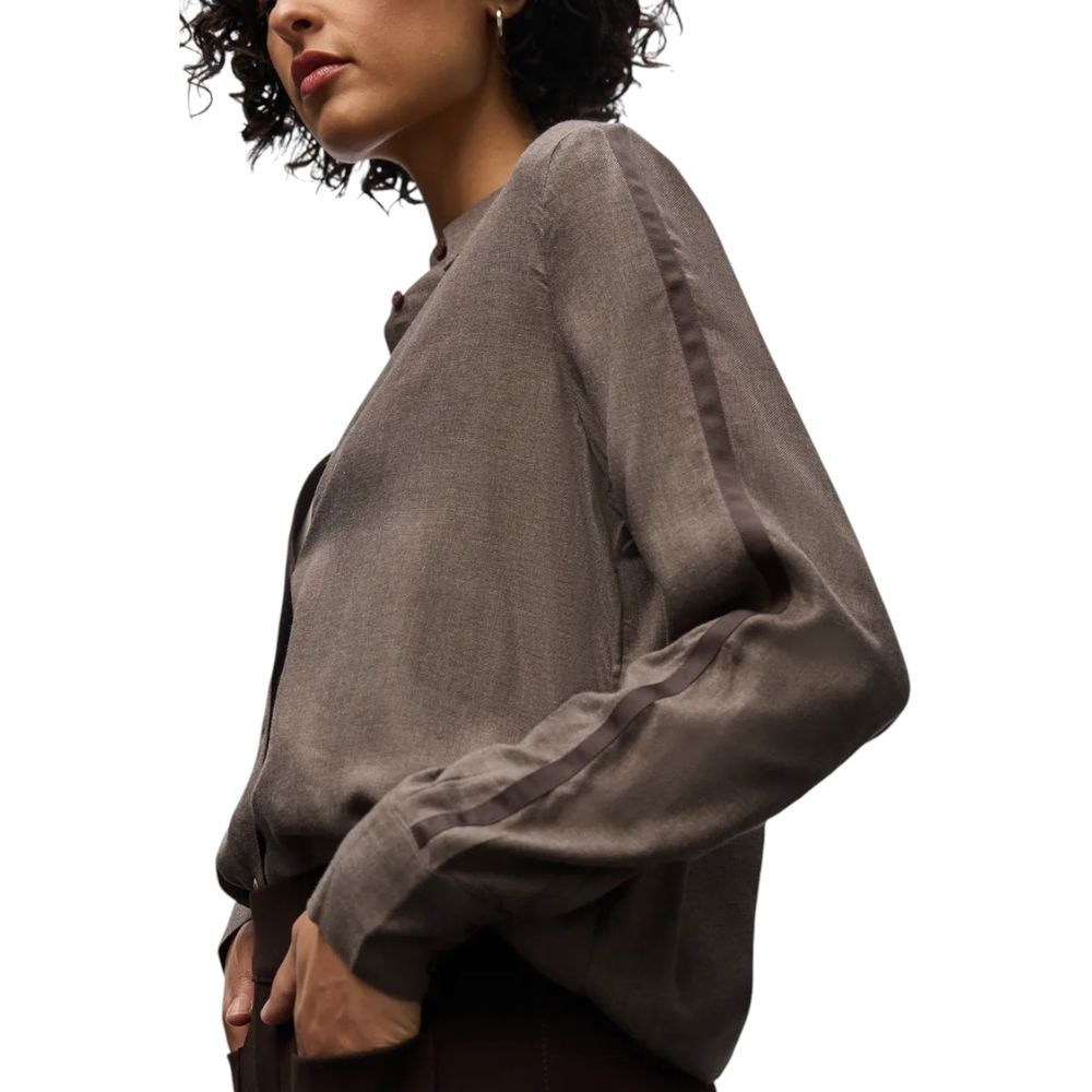 Street One Women's Lightweight Long-Sleeve Round-Neck Viscose Shirt - Brown