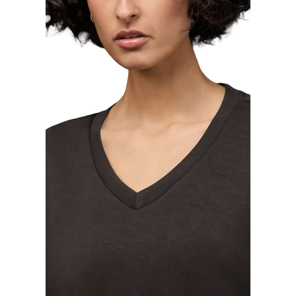 Street One Women's V-Neck &Crew-Neck Stretch Lycra Modal & Silk Activewear Sweatshirt - Brown
