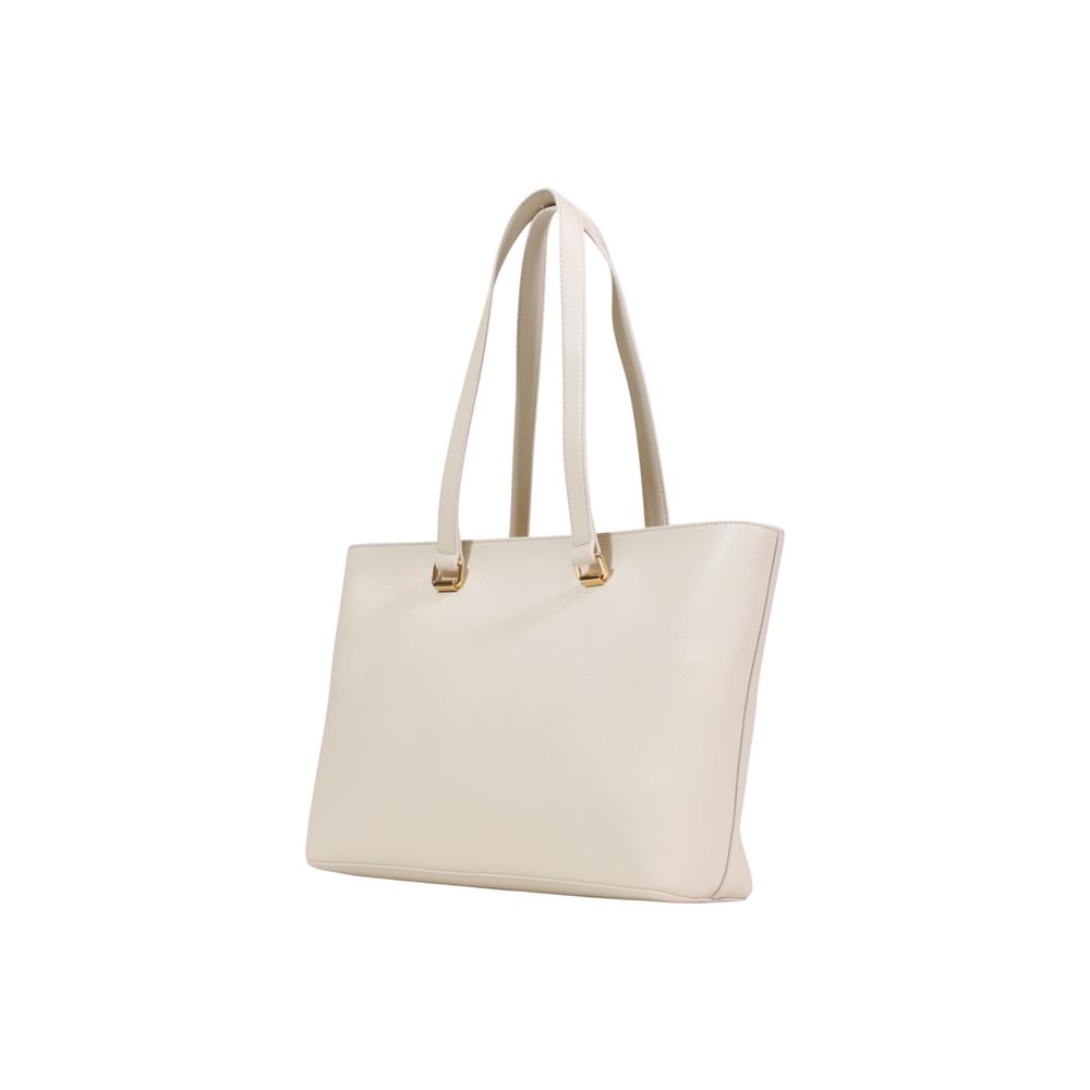 Love Moschino Heart Polyethylene & Polyurethane Large Shopper Flap Handbag - Beige Gold Signature