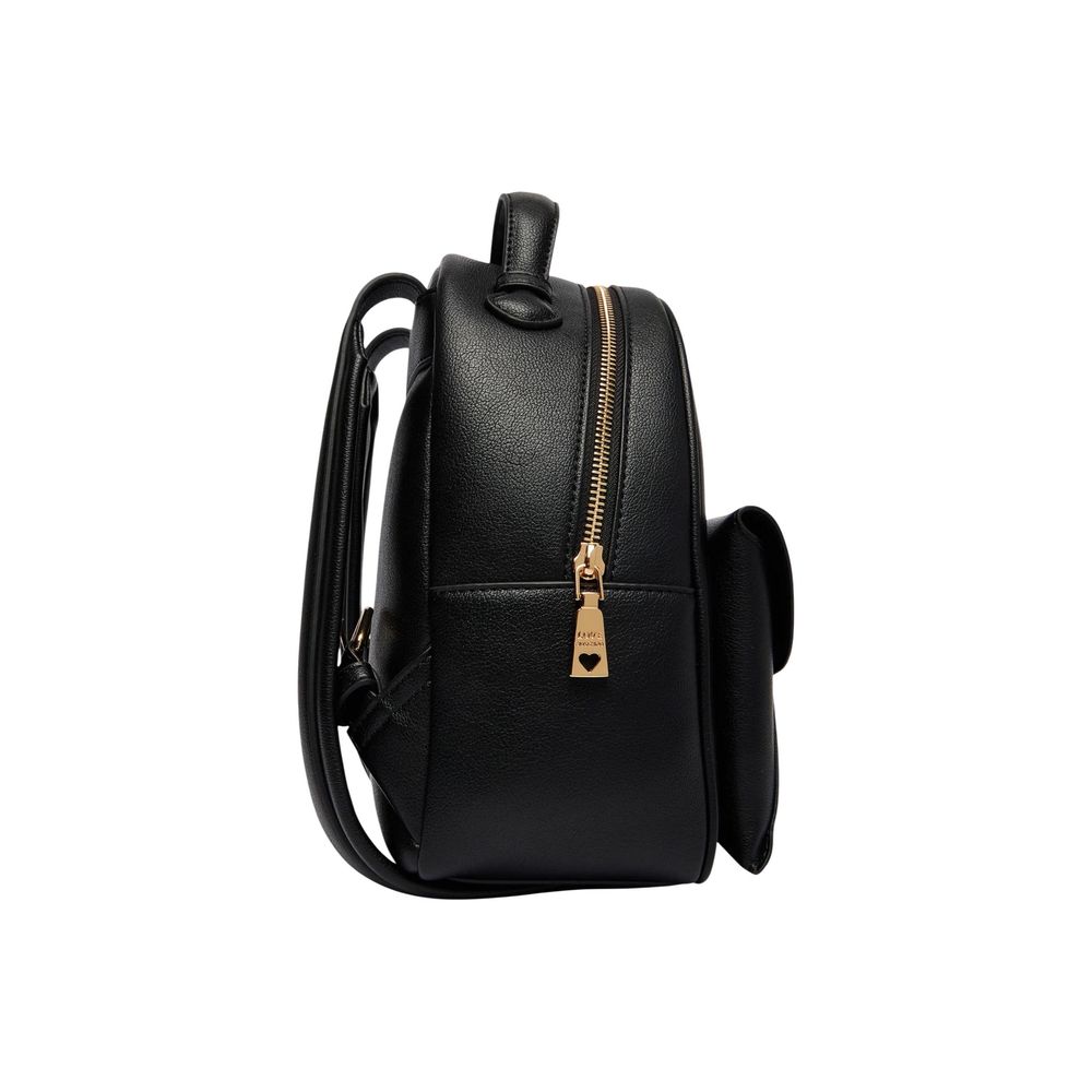 Love Moschino Heart Polyethylene & Polyurethane Compact Flap Backpack - Black Gold Signature