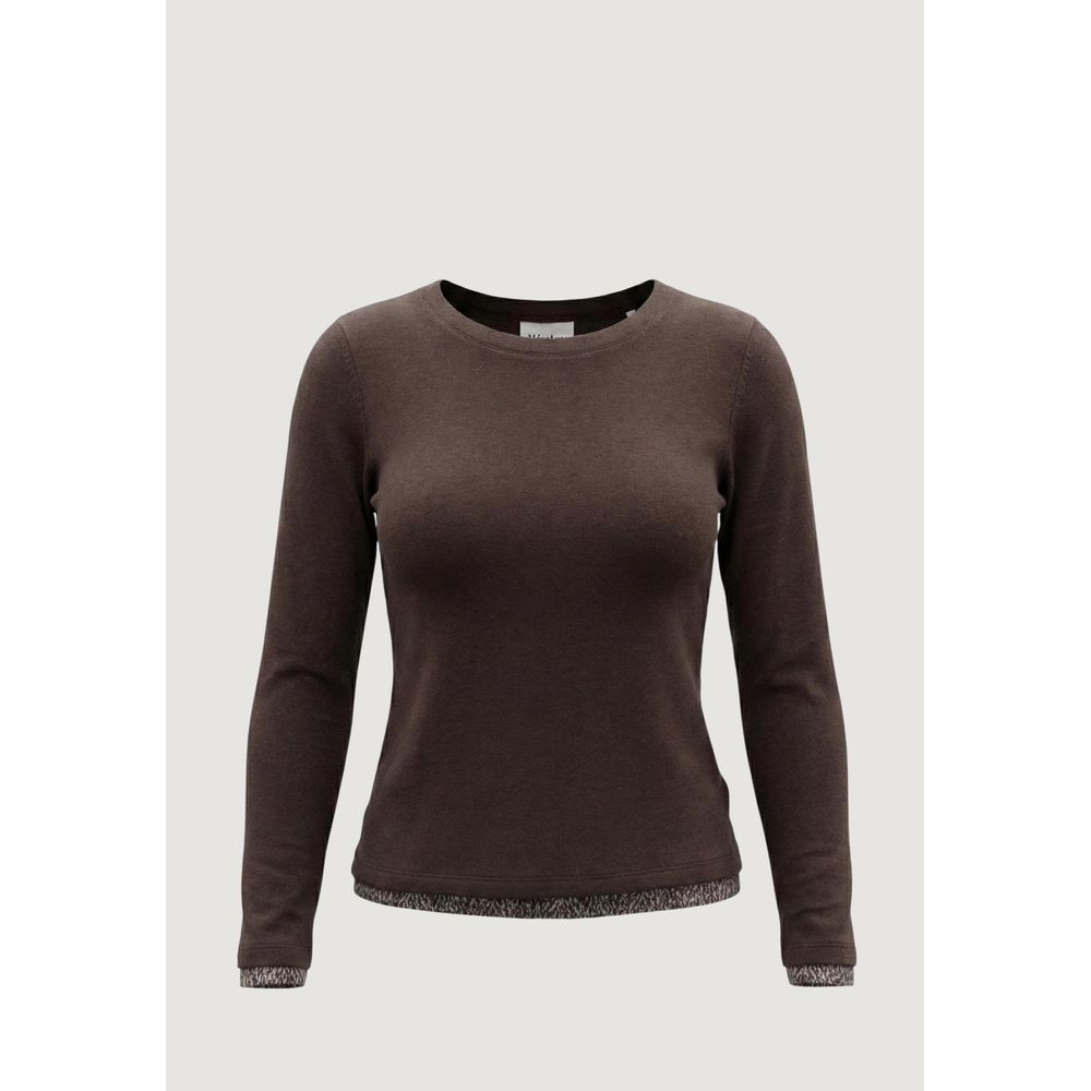 Street One Women's Long-Sleeve Round-Neck Stretch Cotton T-Shirt - Brown