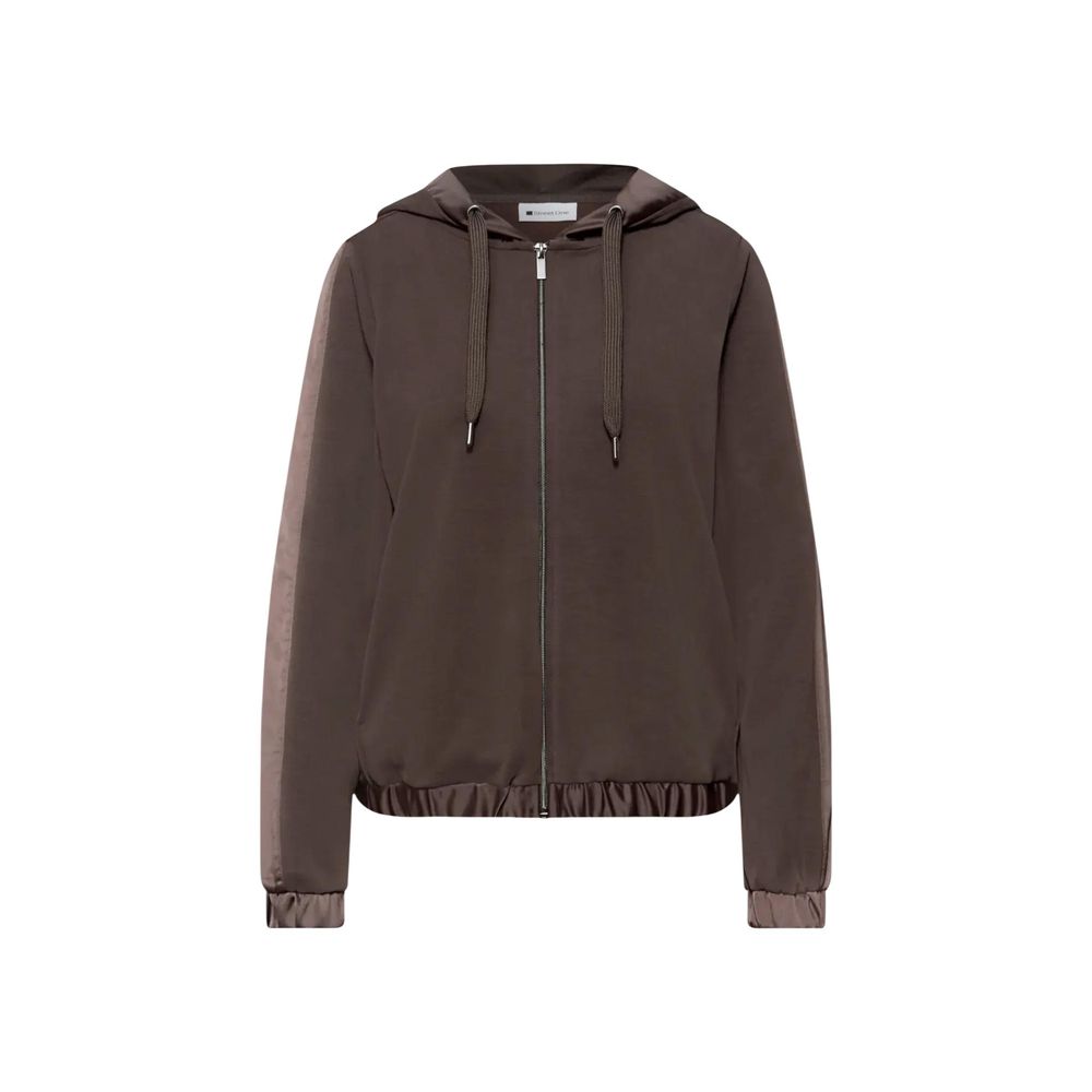 Street One Women's Crop-Top Stretch Polyester & Silk Hoodie - Brown