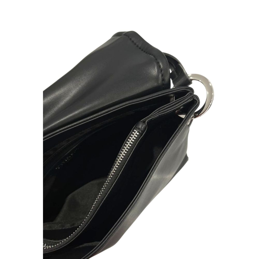 Twinset Polyethylene Shoulder Flap Clutch Handbag - Black Silver