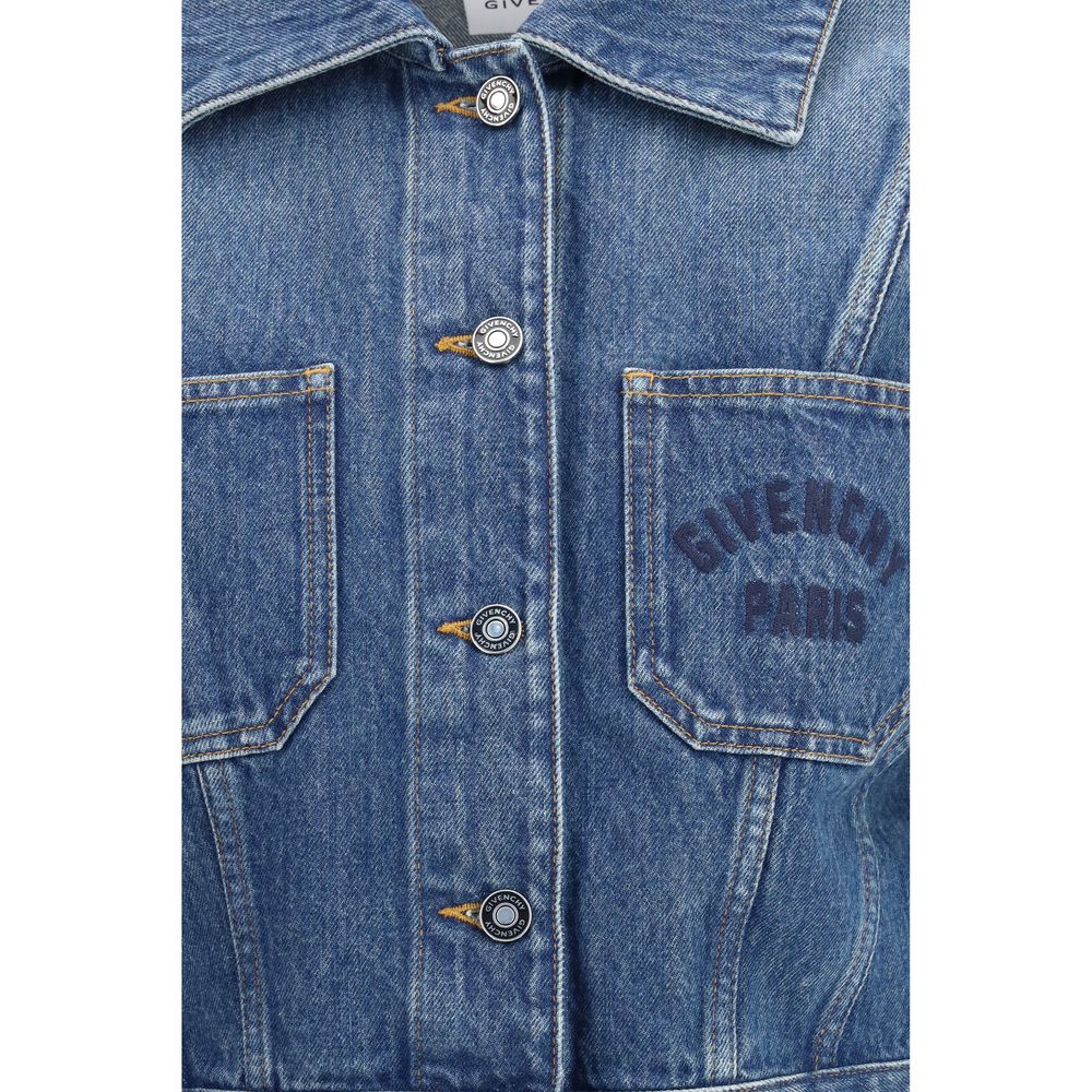 Givenchy Women's Crop Top Denim Cotton Trucker Jacket - Blue