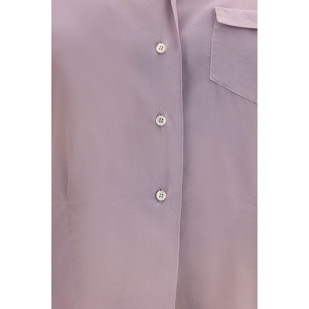 Maison Margiela Four Stitches Women's Regular Fit Long-Sleeve Silk Dress Shirt - Natural Purple