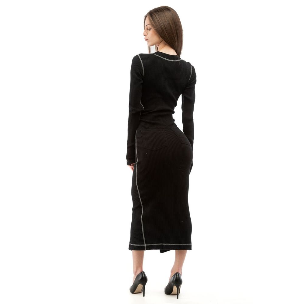 Moschino Women's Gown Long-Sleeve Stretch Cotton Long Dress - Black Multicolor