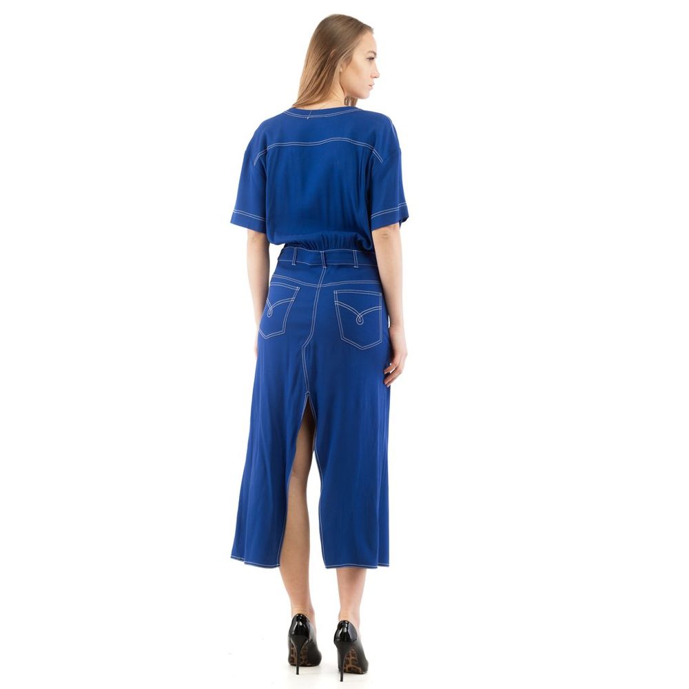 Moschino Women's Gown Short-Sleeve Marabou Viscose Acrylic Short Long Dress - Blue Multicolor