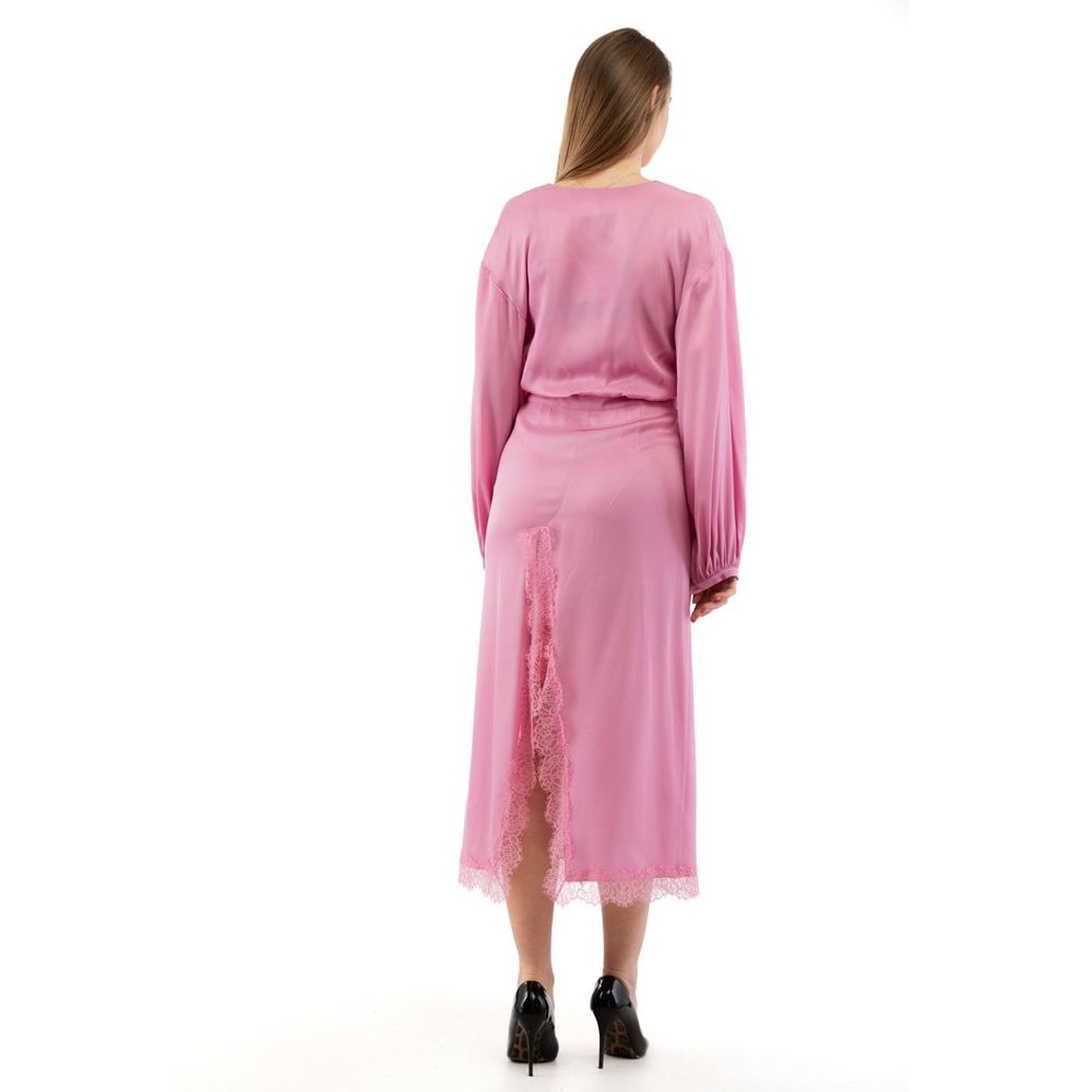 Moschino Women's Gown Long-Sleeve Silk Marabou Acrylic Long Dress - Multicolor Pink Patterned