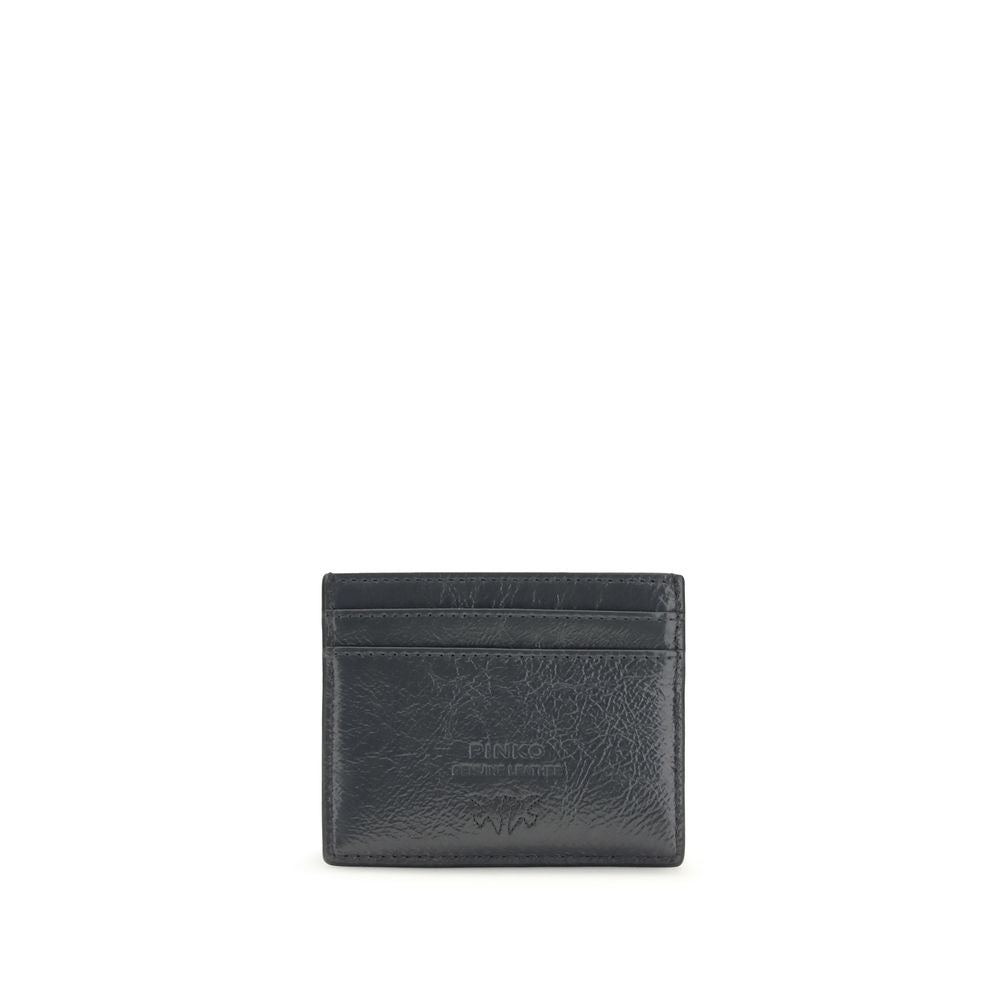 PINKO Love Birds Bos Taurus Calf Leather Cardholder Wallet - Gray
