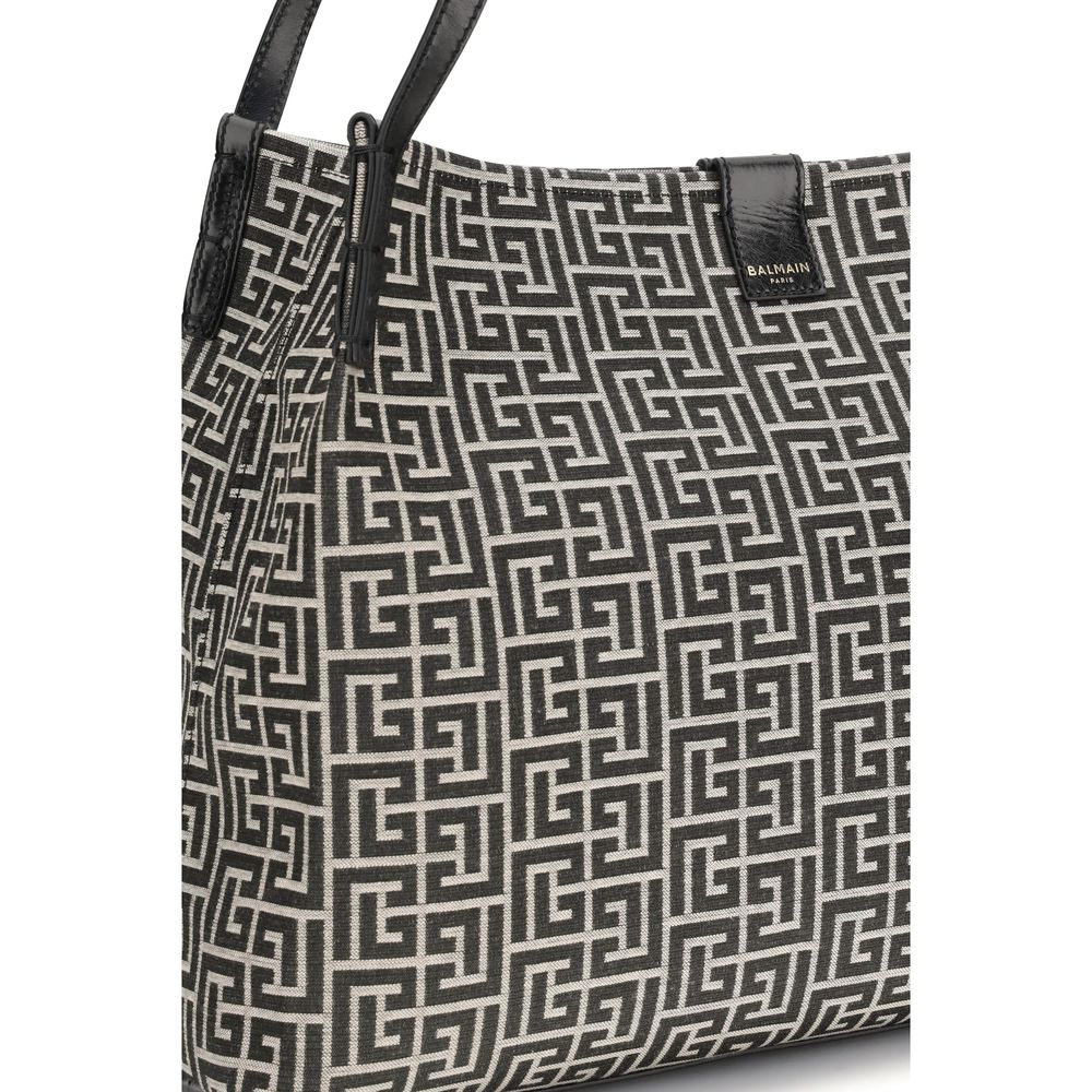 Balmain Polyamide Polyurethane Polyester Cotton Medium Tote Shoulder Bag - Black