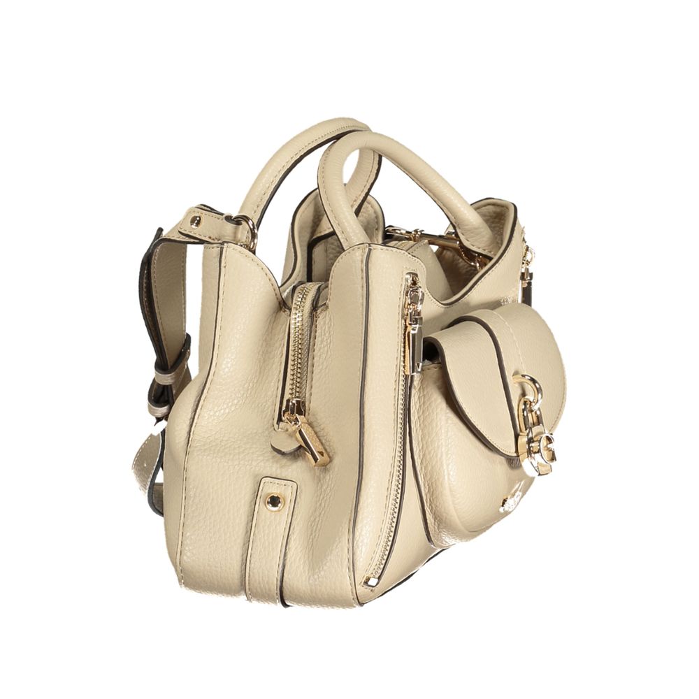 Handbag by Guess Jeans for women in polyurethane beige features a refined silhouette, showcasing a secure snap & zipper, organized built-in-compartments & external-pockets, and versatile shoulder-strap, adjustable-strap, detachable-strap & handle for a refined finish.