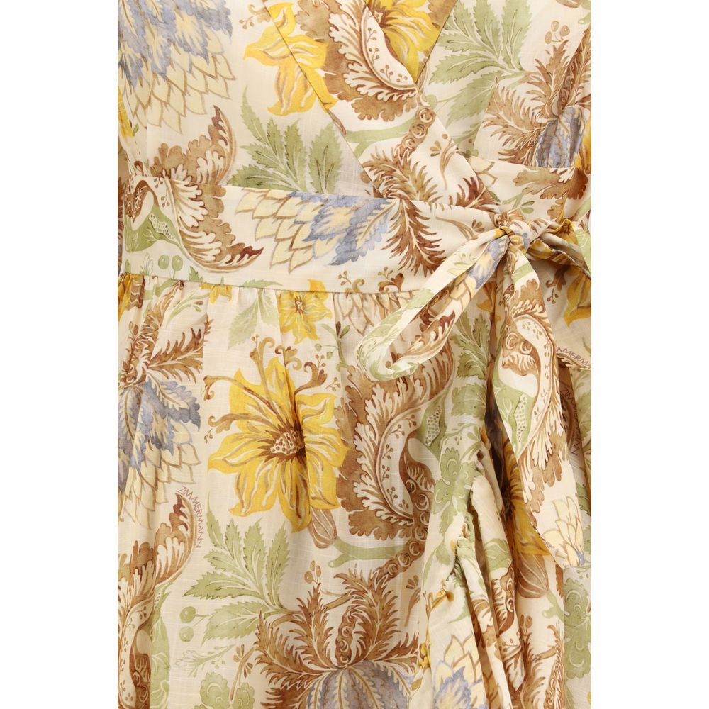 Zimmermann Women's Wrap Long-Sleeve Cotton Short Mini Dress - Bicolour Patterned Floral