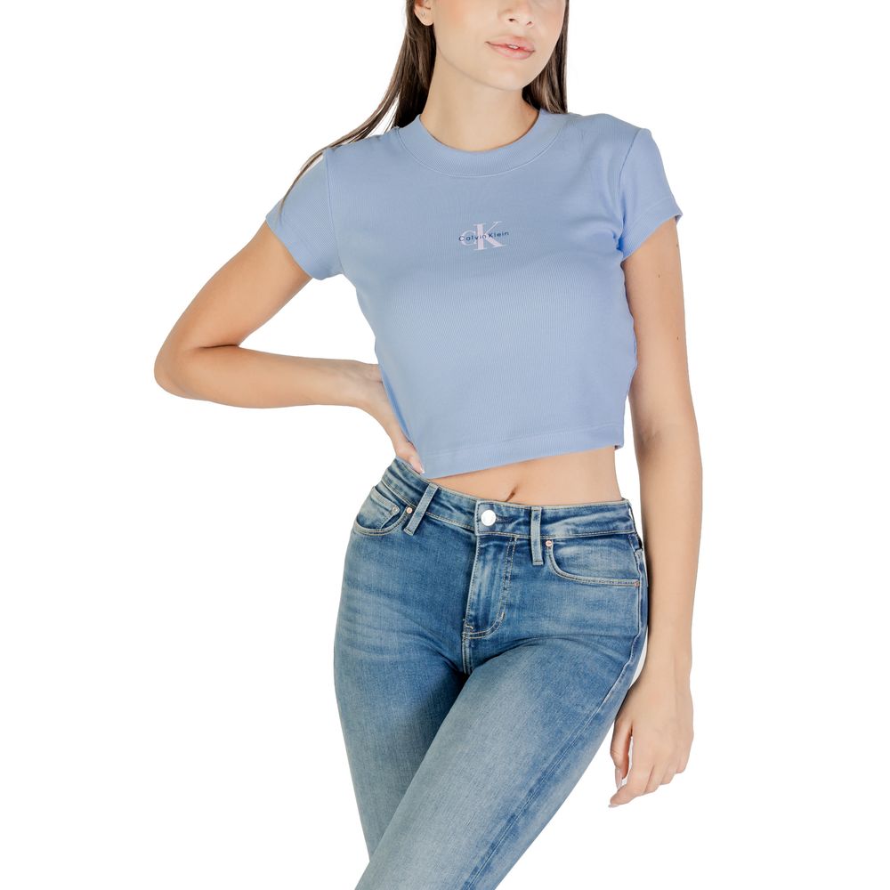 T-Shirt by Calvin Klein Jeans for women in stretch cotton blue showcases a fashionable silhouette, elegantly detailed with a fashionable and for a sophisticated, high-fashion look.