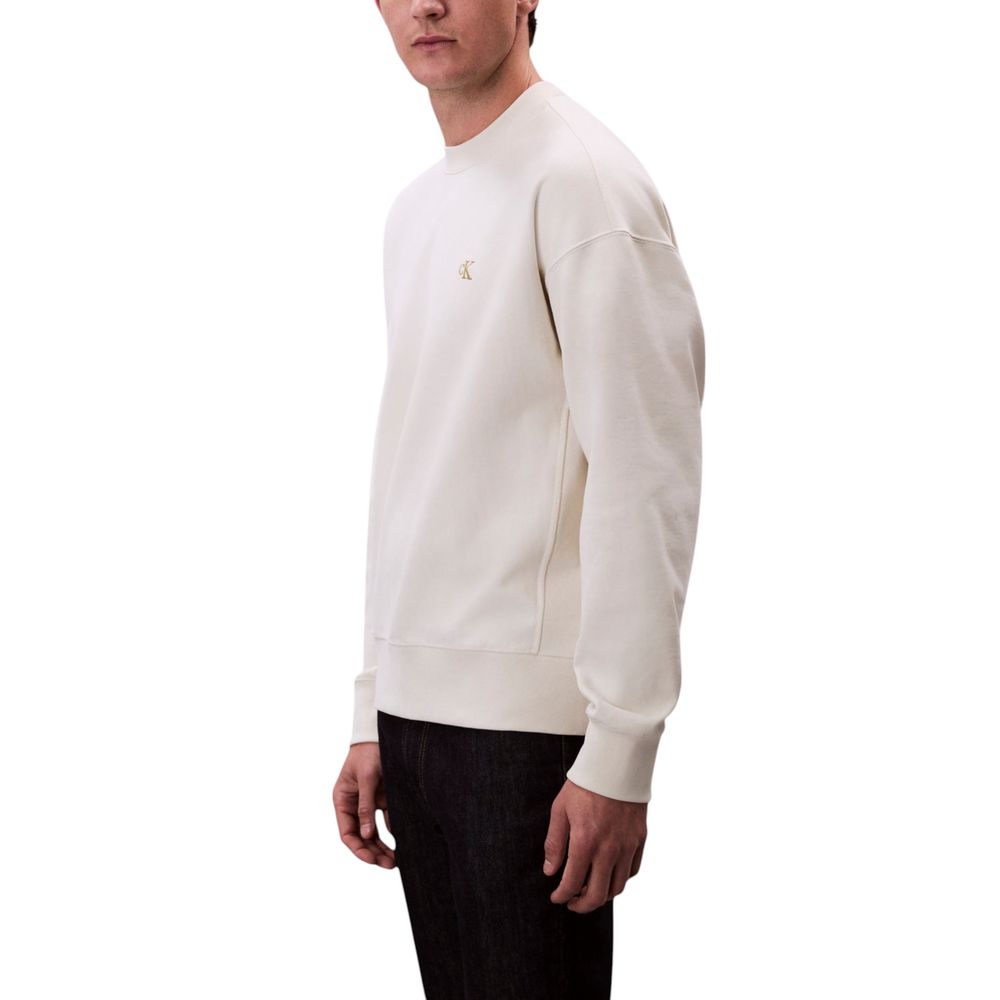 Calvin Klein Jeans Men's Crew-Neck Polyester Cotton Terrycloth Activewear Sweatshirt - White